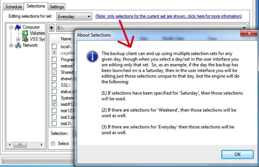 screenshot of backup software user interface 