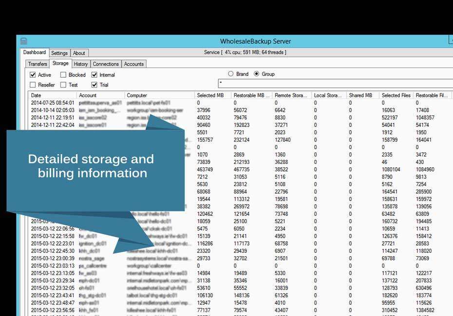 self hosted online backup server storage metrics view