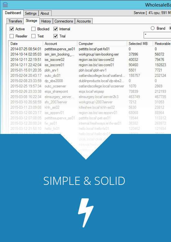 The Wholesale Backup Windows Server Dashboard WholesaleBackup Windows Server - Storage Monitor